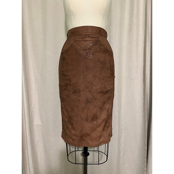 Vintage Winlit Brown Leather Pencil Skirt - Picture 1 of 10